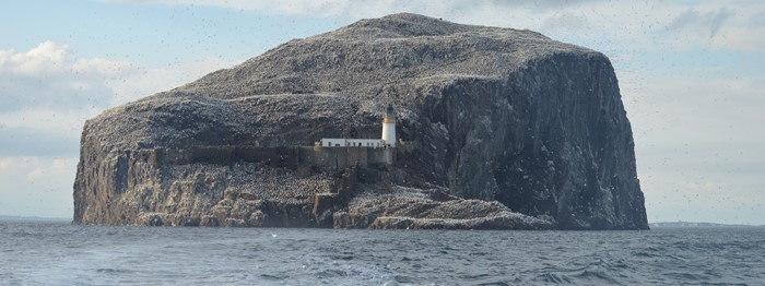 Island in the sea with a light house on it